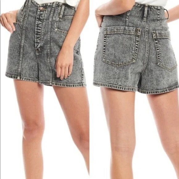 Happy x Nature Womens Gray Acid Wash High Rise Seamed Shorts Size 29 - Picture 1 of 9